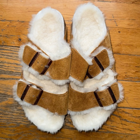 Birkenstock Shoes - BIRKENSTOCK Shearling Suede Leather Arizona Sandals Buckle Size 37
